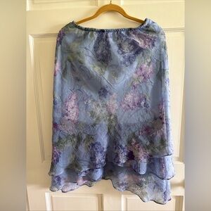 Blue and Purple Midi vintage Skirt with flower design sheer with under lining